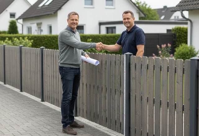 Galabauer und Hausbesitzer die sich einigen